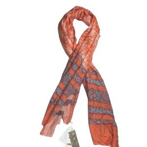 MONTE CARLO Shawl L Multi-Color Orange Geometric Frayed Edges Viscose Boho Chic